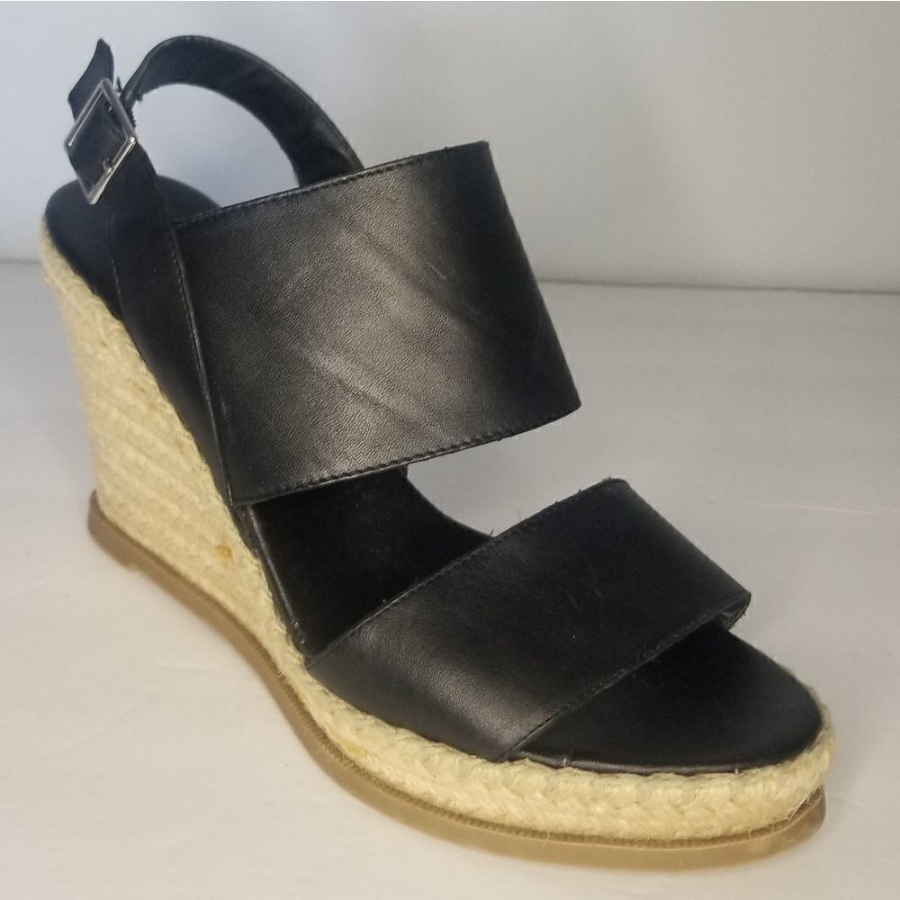 Steven by Steve Madden open toe wedge espadrille heel stunner black 8.5